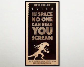 Large WOOD wall art alternative Alien poster, Fanart cinema poster on WOOD for Alien movie lover, Extra large wall art film poster