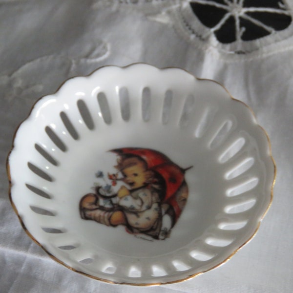 Vintage MJ Hummel Ring Dish / Umbrella Girl Image / Porcellana in miniatura da collezione / Reutter Porzellan