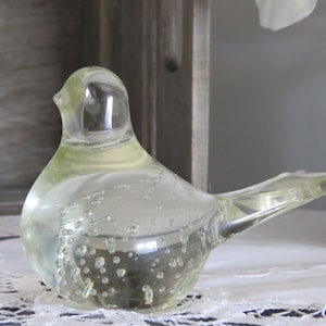 Glass Paperweight | Vintage Decor | Bird Figurine Art Glass | Controlled Bubbles