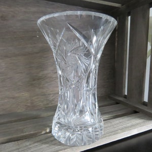 1960s Crystal Vase | Hobstar and Pinwheel Pattern | Granny Chic Decor or Farmhouse Accent