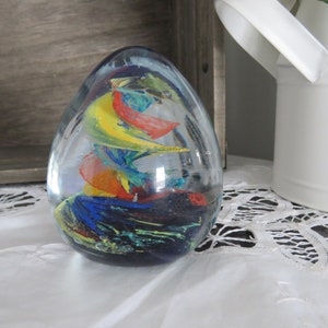 Vintage Art Glass Paperweight | Colorful Vortex Design | Unique Home Office Decor