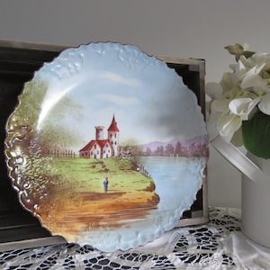 Antique Victorian Decorative Plate  | French Limoges  Porcelain | Hand Painted Pastoral Farmhouse Scene