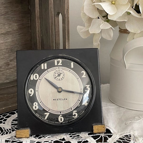 Westclox Art Deco Alarm Clock | 1930s Black Silver Tide Clock