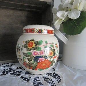 Boho Chic | Bold and Bright Floral | Vintage Ginger Jar | Tea Caddy | Ceramic | 1950s | Sadler | Made in England | Kitchenware | Home Decor