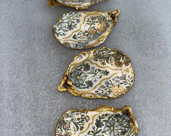 oyster ring dish, oyster jewelry holder , gold edges