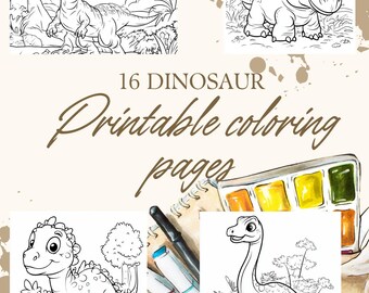 16 Dinosaur Printable Coloring Pages for Kids, dinosaur coloring books Fun Educational Activity T-Rex, Triceratops, Stegosaurus and More