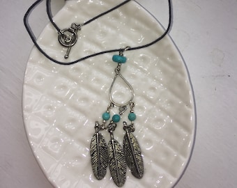 Boho Feather and Turquoise Necklace