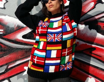 Thatcher's Pro Europe Sweater - The nine flags jumper wore by Margaret Thatcher - Handmade 70's style sweater