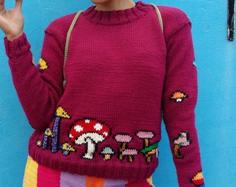 マジックファンギ：キノコ刺繍入りハンドメイドセーター - 自分だけのオリジナルデザインでカスタマイズ