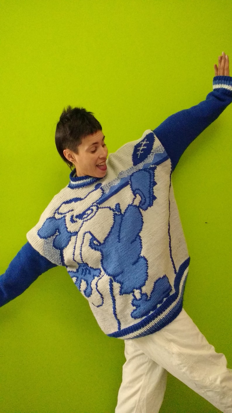 Handmade oversized sweater with a pixel art of Mickey Mouse