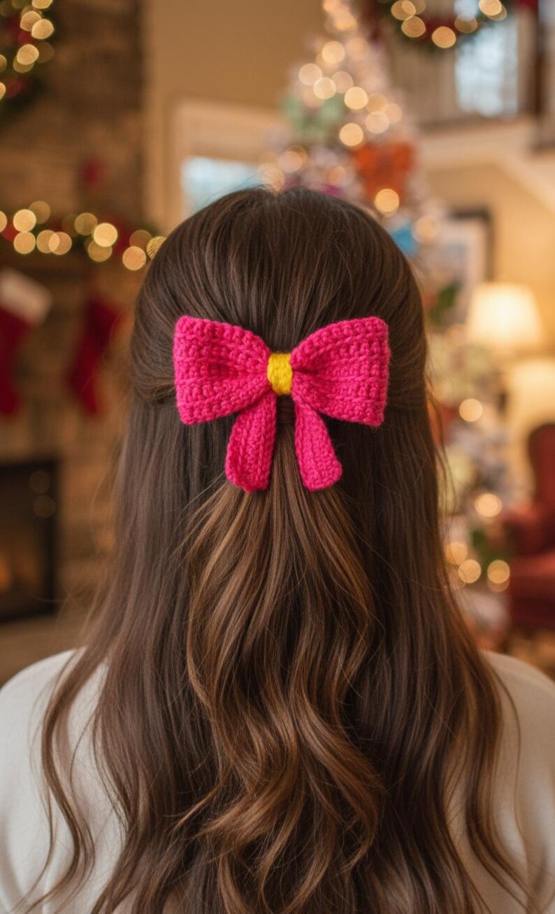 Easy Crochet Hair Bow Pattern PDF | Beginner Hair Clip Tutorial and Bow Pin | Instant Download English Pattern image 9