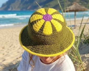 Easy Flower Bucket Hat Crochet Pattern PDF | Trendy Y2K Retro Summer Sun Hat Digital Download | Beginner Friendly Floral Festival Bucket Hat