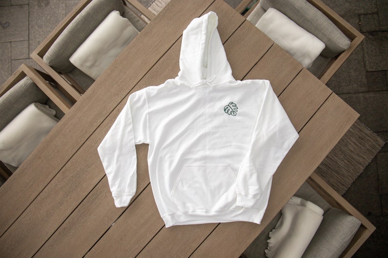 Embroidered Monstera Plant Hoodie White