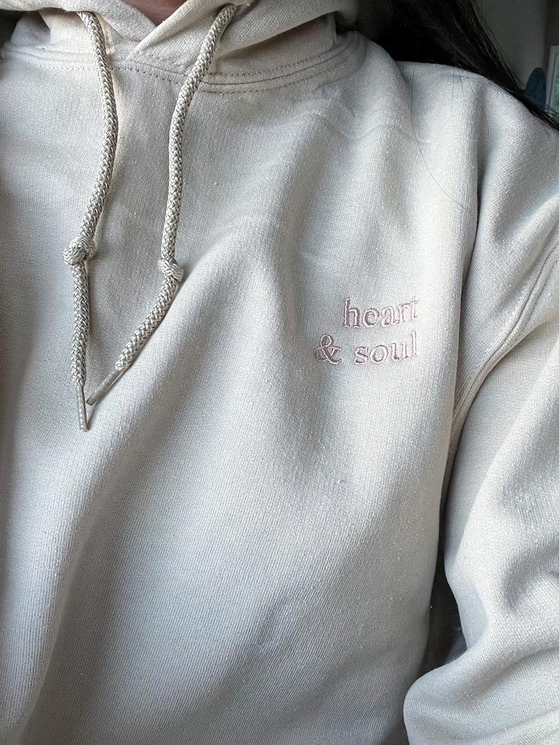 Heart and Soul Embroidered Hoodie Beige