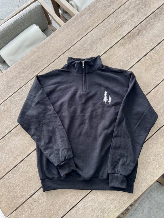 Embroidered Pine Tree Half Zip Sweatshirt Quarter Zip Sweatshirt