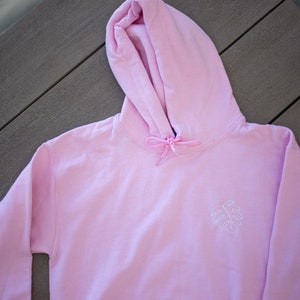 Embroidered Monstera Plant Hoodie Pink