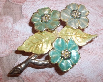 Vintage Gold Tone & Enamel Flower Bouquet 2" Pin