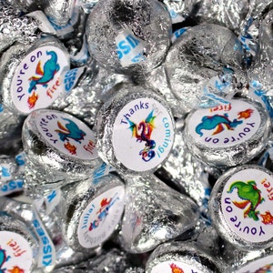 Instant Download -- Printable &quot;Thanks for Coming&quot; Rainbow Dragon Hershey Kiss Labels -- The Ideal Birthday Party Favor