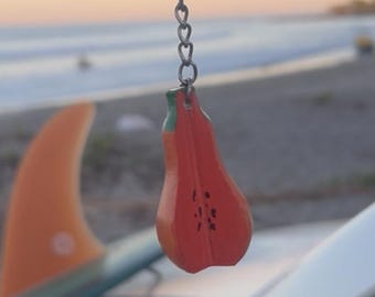 Llavero de papaya de madera, hecho a mano, artesanal, llavero de verano