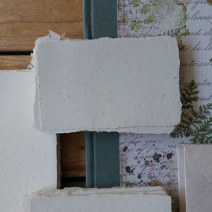 Puede incluir: Composici&oacute;n de tarjetas de papel hechas a mano con bordes irregulares, dispuestas con un lomo de libro verde azulado, papel con estampado bot&aacute;nico y huevos de codorniz moteados. Est&eacute;tica r&uacute;stica y vintage.