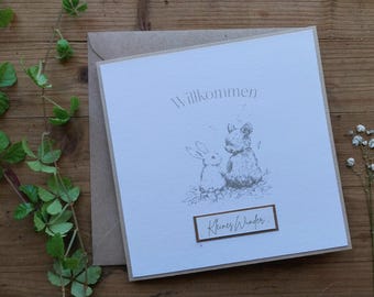 Karte zur Geburt, Teddy Hase, Glückwunschkarte Baby
