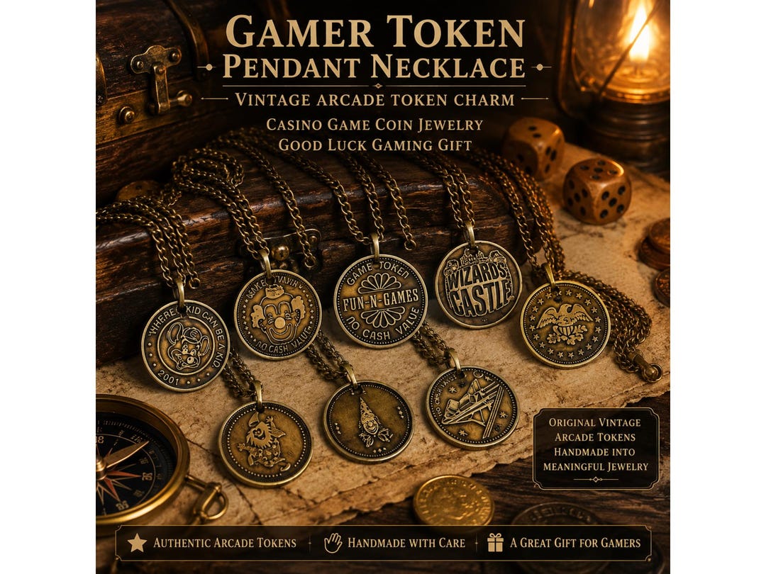 Vintage Arcade Token Pendant Necklace, Handmade Gaming Charm