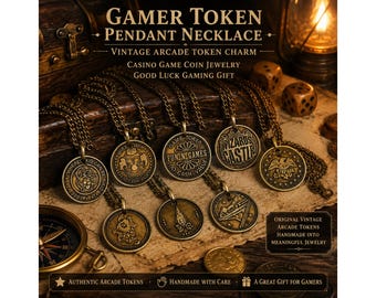 Vintage Arcade Token Pendant Necklace, Handmade Gaming Charm