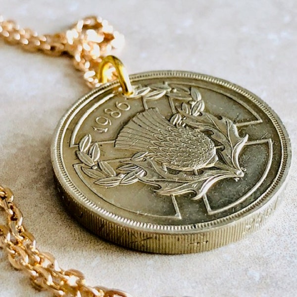 British Commonwealth Games Scotland Thistle 2 Pound Coin United Kingdom Queen Elizabeth II Jewelry Personal Necklace World Collector