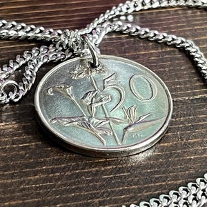 South Africa 50 Rand Coin Necklace – African Pendant – Vintage Coin Jewelry – Handmade Gift for Him or Her – World Coin Collector