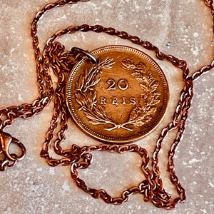 Portugal Coin Necklace Portuguese 20 Reis Pendant Personal Necklace Old Handmade Jewelry Gift Friend Charm For Him Her World Coin Collector