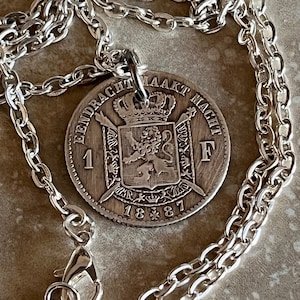 Belgium Silver 1887 Coin Necklace Pendant Handmade Custom Coin For Gift For Friend Charm Gift For Him, Coin Collector, World Coins