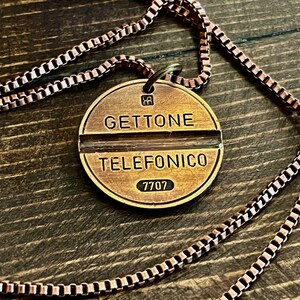 Italy Telephone Token Necklace | Vintage Gettone Telefonico Pendant | Handmade Italian Jewelry | Unique World Token Souvenir Gift