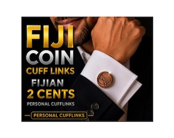 Fiji Coin Cuff Links – Fijian 2 Cents Vintage Coin Jewelry – Custom Handmade Cufflinks – Suit & Tie Accessory – Coin Collector Gift