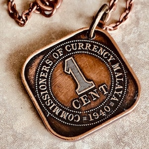 Malaya Coin Necklace 1 Cent Straits Settlements Personal Old Vintage Handmade Jewelry Gift Friend Charm For Him Her World Coin Collector