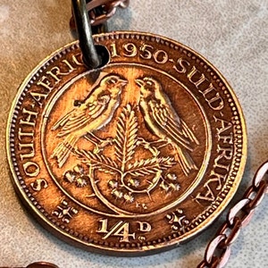 South Africa Coin Pendant 1/4 Quarter Penny Sparrows Birds African Personal Necklace Jewelry Gift Friend Charm Him Her World Coin Collector