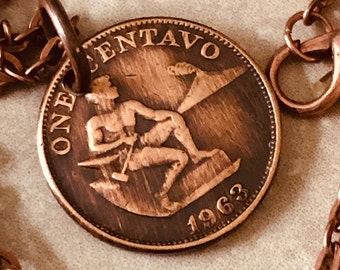 Philippines Coin Necklace Pendant Pilipinas One Centavo Personal Vintage Handmade Jewelry Gift Friend Charm For Him Her World Coin Collector