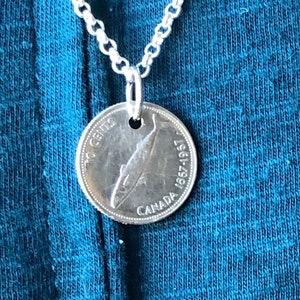 Canadian Dime Coin Pendant Necklace Canada 1967 Silver 10 Cents Custom Made Vintage and Rare coins - Coin Enthusiast - Fashion Accessory.
