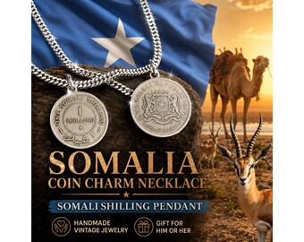 Somalia 1 Shilling Coin Charm Pendant Necklace, Somali Heritage Jewelry, Handmade Vintage African World Coin Collector Gift