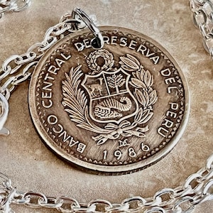 Peru Coin Pendant Peruvian Cinco Intis Personal Necklace Old Vintage Handmade Jewelry Gift Friend Charm For Him Her World Coin Collector