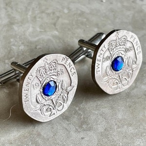 British Coin Cuff Links Britain UK 20 Pence Rhinestone Cufflinks, Charm Gift For Friend Coin Charm Gift For Him, Coin Collector, World Coins
