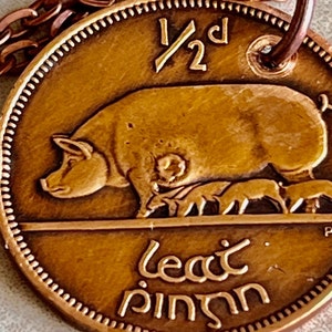 Irlande pièce pendentif 1/2 Pingin irlandais porcelet harpe collier strass cadeau pour ami charme cadeau pour lui, elle, collectionneur de pièces, pièces du monde