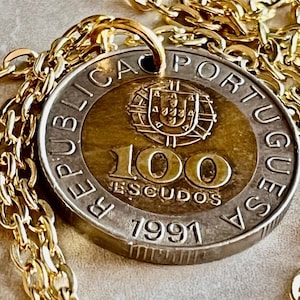 Portugal Pendant Portuguese 100 Escudos Personal Necklace Old Vintage Handmade Jewelry Gift Friend Charm For Him Her World Coin Collector