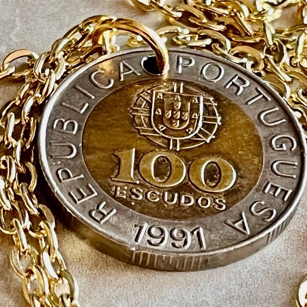 Portugal pendentif portugais 100 escudos collier personnel ancien vintage bijoux faits à la main cadeau ami charme pour lui son monde collectionneur de pièces