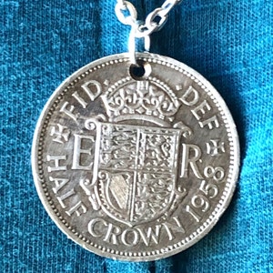 British Half Crown Pendant Necklace United Kingdom Britain Personal Necklace Jewelry Gift Friend Charm For Him Her World Coin Collector