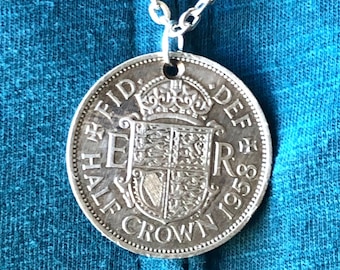 British Half Crown Pendant Necklace United Kingdom Britain Personal Necklace Jewelry Gift Friend Charm For Him Her World Coin Collector