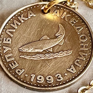 Macedonian Republic 2 Denier Coin Necklace Pendant Custom Charm Gift For Friend Coin Charm Gift For Him, Her, Coin Collector, World Coins