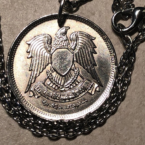 Libya Coin Necklace Libyan Coin Pendant Vintage Necklace Custom Made Rare coins - Coin Enthusiast - Fashion Accessory