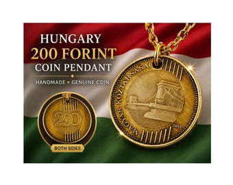 Hungary 200 Forint Coin Necklace Charm Handmade Hungarian Pendant Gift For Him Her World Coin Jewelry Collector