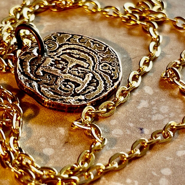 Spanish Gold Replica Doubloon Coin Necklace, Token, Pendant, Personal Jewelry Gift Friend Charm For Him Her World Coin Collector