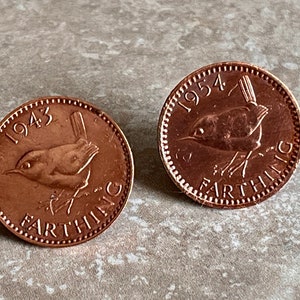 British 1 Farthing Coin Stud Earrings Personal Necklace Old Vintage Handmade Jewelry Gift Friend Charm For Him Her World Coin Collector
